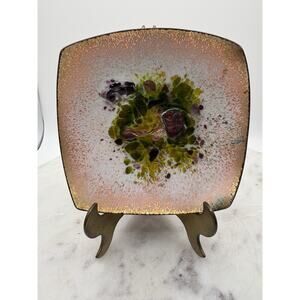 Bowl Brass Enamel Copper 1950 Germany Kunst Email Purple white Green 3.5 x 4"